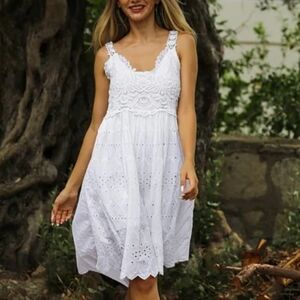 NWT Italian Sundress White Lace Eyelet Summer Sleeveless Wide Strap Mini Dress M